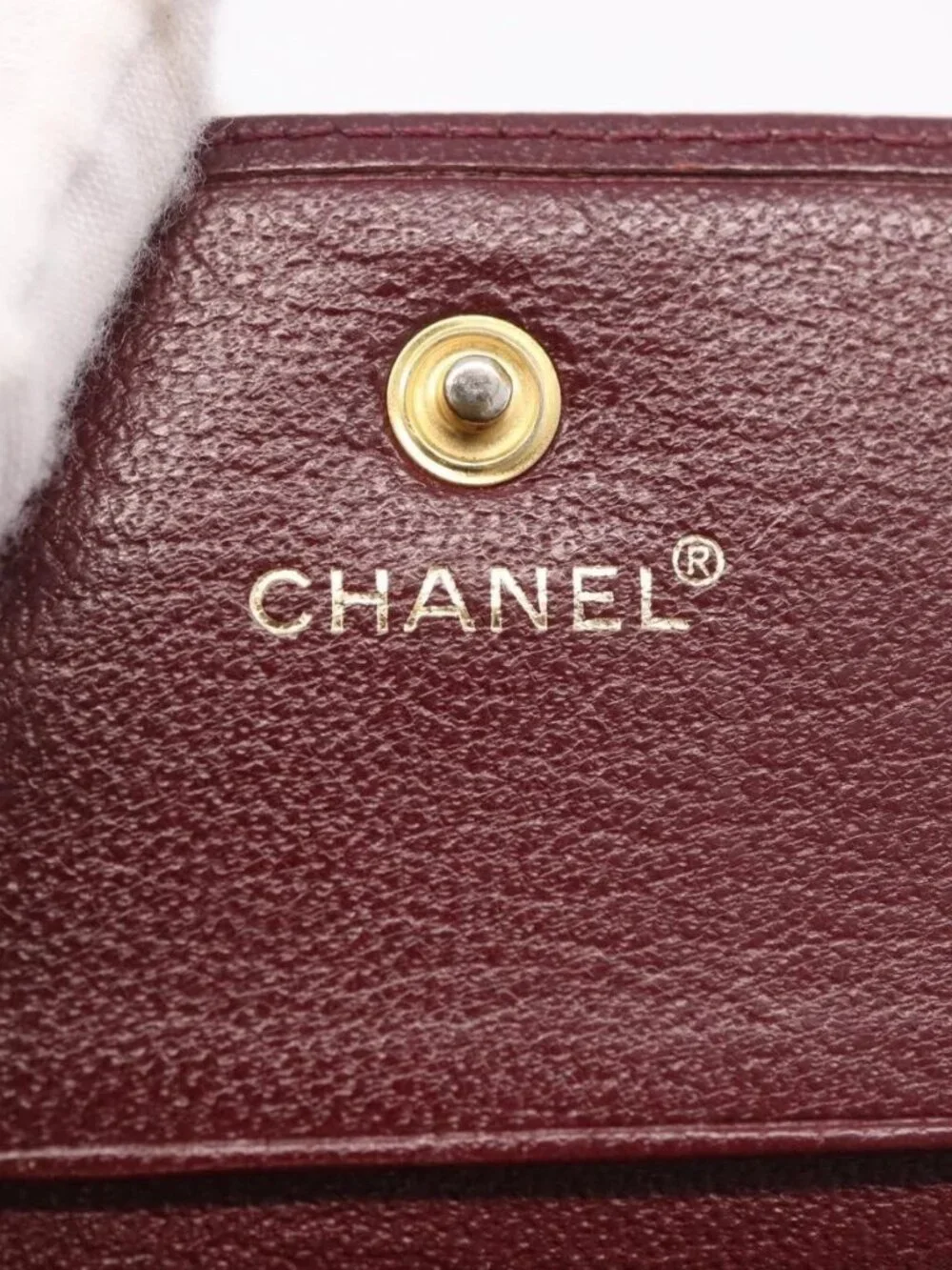 CHANEL Trifold Wallet Leather Bordeaux Gold CC Auth bs35714